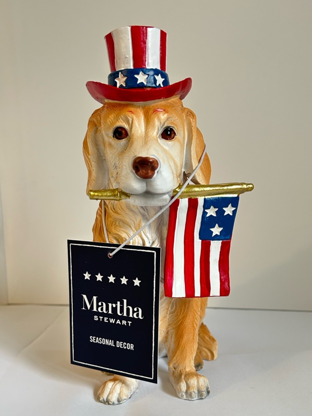 Martha Stewart PATRIOTIC Golden Retriever Dog w/ Top Hat & Flag 9" U.S.A. NWT